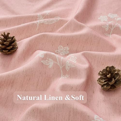 ORTIGIA Pink Linen Shower Curtain Farmhouse Vintage Floral Light Blush Pink Shower Curtains Boho Rustic Block Print Cottagecore Decor for Bathroom 72 W x 72 L