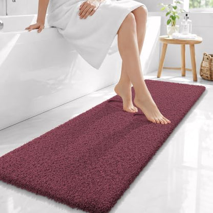 OLANLY Microfiber Bathroom Runner Rugs 59x20, Ultra Soft Bath Mat, Burgundy