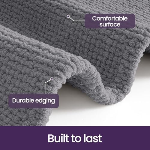 DEXI Chenille Bath Mat 43x24, Soft Absorbent Bathroom Rugs, Grey