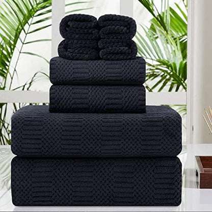 8 Pcs Black Oversized Bath Towel Set-2 Extra Large Bath Sheets,2 Hand Towels,4 Washcloths Soft Bathroom Towels Highly Absorbent Quick Dry Beach Chair Towels Woven Towels for Hotel and Spa