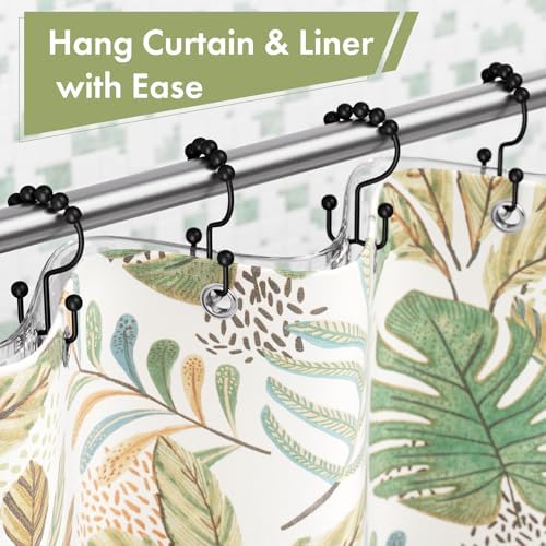 Amazer Shower Curtain Rings, Rust-Resistant Metal Double Shower Hooks for Curtain Rolling Shower Curtain Hooks Rings Shower Rings for Bathroom Shower Curtain Rod, Matte Black, Set of 12 Rings