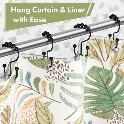 Amazer Shower Curtain Rings, Rust-Resistant Metal Double Shower Hooks for Curtain Rolling Shower Curtain Hooks Rings Shower Rings for Bathroom Shower Curtain Rod, Matte Black, Set of 12 Rings