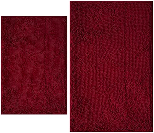 BOANKODU Bathroom Rugs Sets 2 Piece, Extra Soft Chenille Bath Mat Absorbent Bathroom Rug, Bathroom Mat with Sturdy PVC Non-Slip Bottom, Machine Washable Bath Rugs (Burgundy)