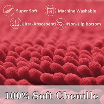 Red Bathroom Rugs Set 2 Piece Ultra Thick Bath Mats, Washable Soft Chenille Bathroom Sets, Bathtub Mat, Ultra Absorbent Bath Carpet