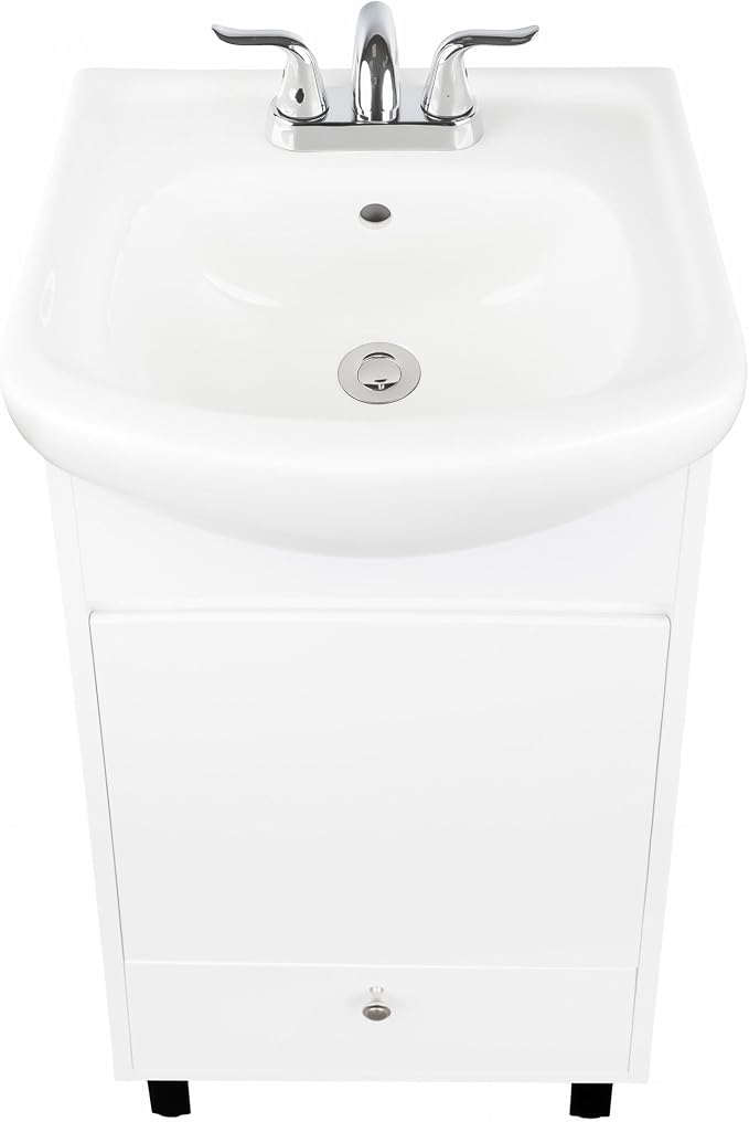 Petite 18 Inch Bathroom Vanity with Sink, Small Freestanding Bathroom Cabinet, Space-Saving Vanity Sink Combo Design, Dual Storage, Satin White