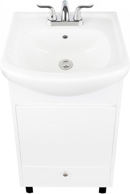 Petite 18 Inch Bathroom Vanity with Sink, Small Freestanding Bathroom Cabinet, Space-Saving Vanity Sink Combo Design, Dual Storage, Satin White