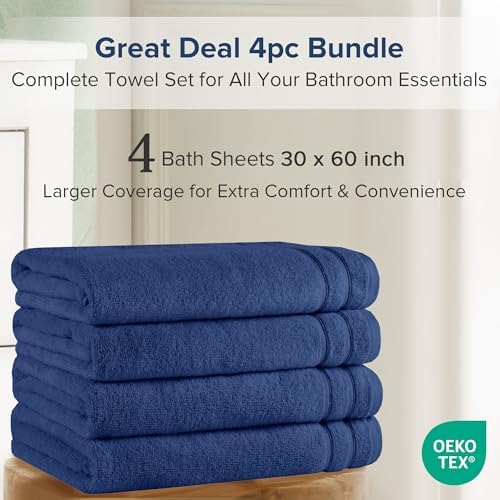 Comfort Spaces 4 Pc Bath Sheet Set 30x60, 100% Cotton 400GSM, Navy Blue