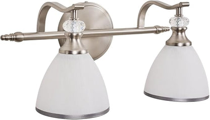 Brushed Nickel Vanity Light, 2-Light Bathroom Light Fixtures with Milky White Bell-Shape Glass Shades, Eye-Friendly Bathroom Wall Lamp for Mirror, Kitchen, Bedroom, Hallway