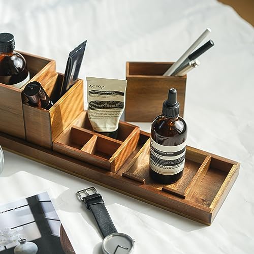 Wood Vanity Tray Set, 6-Piece Countertop Organizer for Small Items