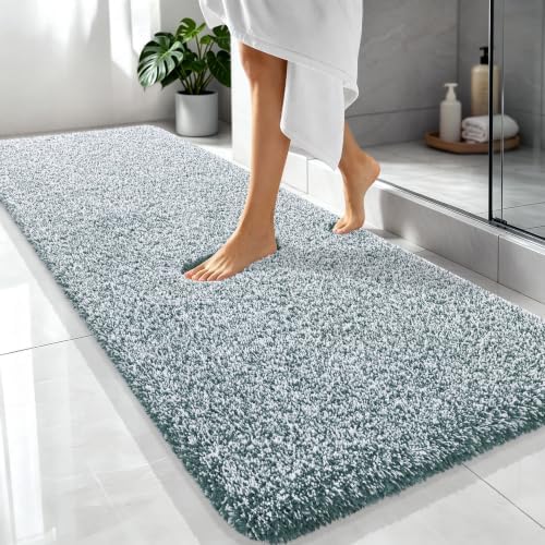 OLANLY Microfiber Soft Bathroom Rugs Mats 70x24, Blackish Green and White