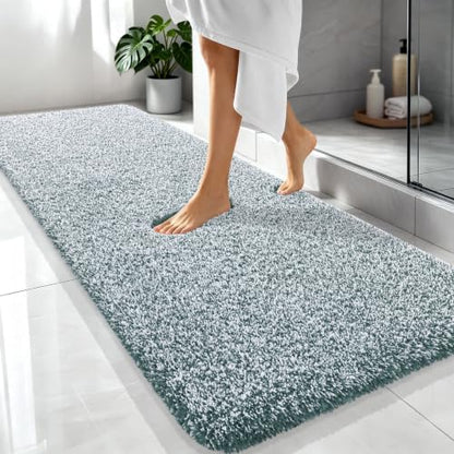 OLANLY Microfiber Soft Bathroom Rugs Mats 70x24, Blackish Green and White