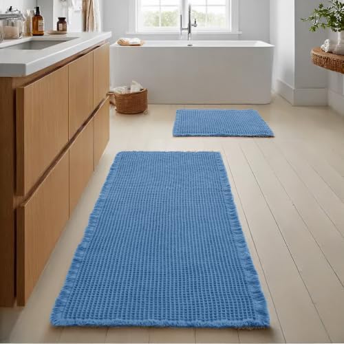 JIUZHEN Set of 2 Waffle Bathroom Rugs Non Slip Bath Mats, 16"x24"+24"x60"