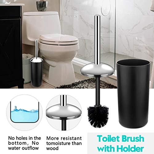 Compact 6-Piece Black Plastic Bathroom Accessories Set with Small Trash Can, Soap Dispenser, Toothbrush Holder, Cup, Soap Dish, Toilet Brush for Guest Bathroom Dorm Apartment
