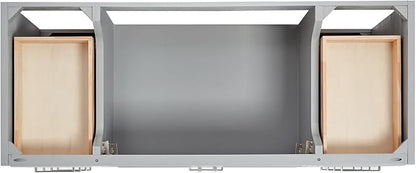 DKB Langford 54-inch Grey Bathroom Vanity with Center Rectangle Single Sink, Italian Carrara Marble Countertop & Backsplash, Solid Wood Frame, Soft-Closing & Dovetail Drawers