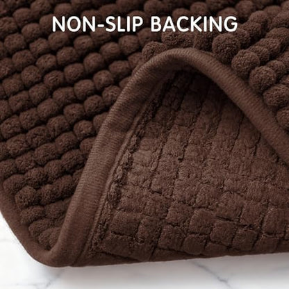 SUBRTEX Bathroom Rugs, 24" x 44" Chenille Bath Rug Soft Short Plush Bath Mat Soft Shower Mat Water Absorbent Shower Mat Quick Dry Machine Washable, Chocolate