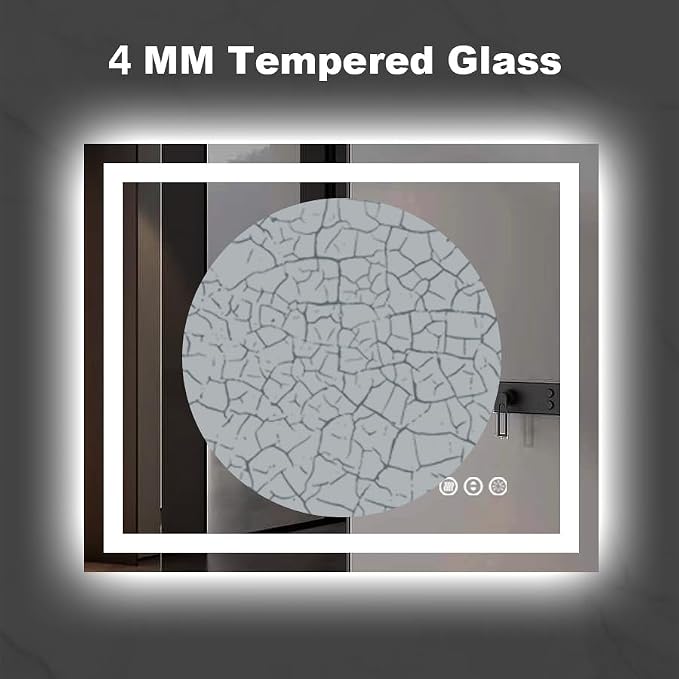 50"X32" LED Bathroom Mirror, Front and Backlight | Stepless Dimmable, Anti-Fog, Shatter-Proof, HD Reflection, Memory, 3 Colors Lighting, UL Listed (Horizontal/Vertical).