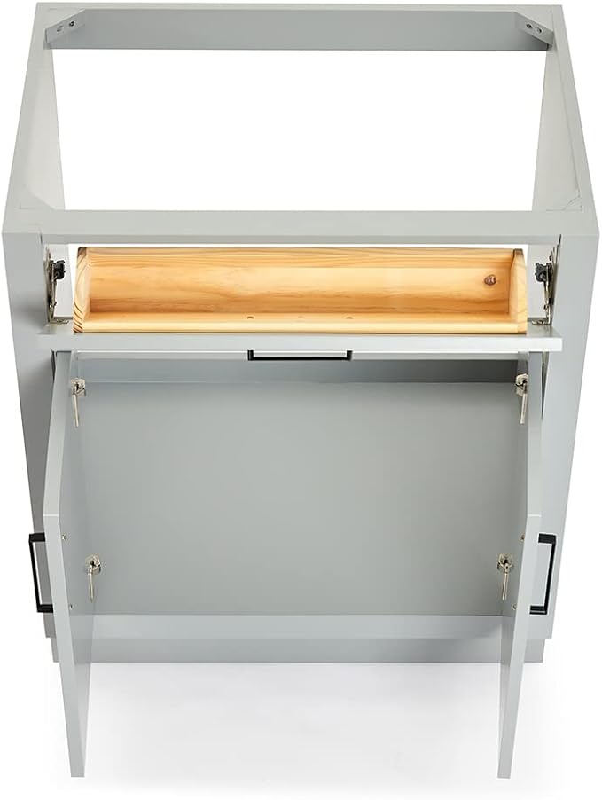 ARIEL Hepburn 30-inch Bathroom Vanity Base Cabinet,Solid Wood, 2 Soft Closing Doors, 1 Dovetail Drawers, Grey