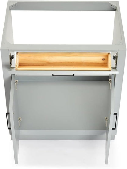 ARIEL Hepburn 30-inch Bathroom Vanity Base Cabinet,Solid Wood, 2 Soft Closing Doors, 1 Dovetail Drawers, Grey