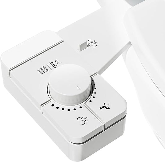 SAMODRA Bidet Attachment for Toilet, Non-Electric Fresh Cold Water Bidet Toilet with Angle Control Dual Nozzle, Adjustable Water Pressure & Self Cleaning Nozzle (1 Unit, WHIET)
