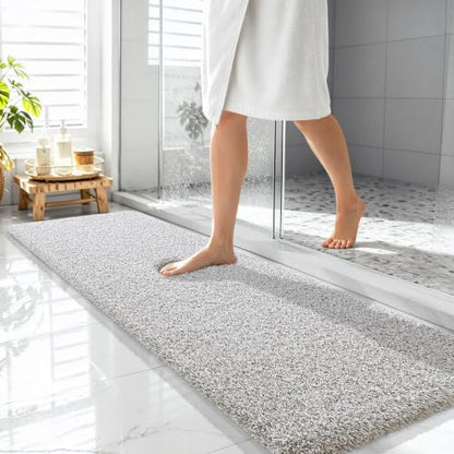 OLANLY Microfiber Bathroom Rugs 59x20, Quick Dry Bath Mat, Greige and White