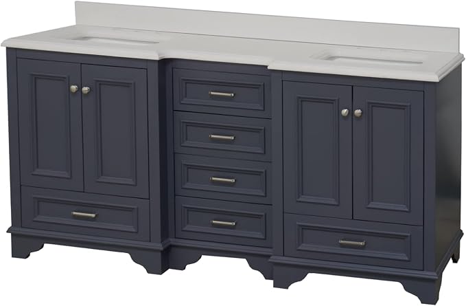 Kitchen Bath Collection Nantucket 72-inch Double Bathroom Vanity (Quartz/Marine Gray): Includes Marine Gray Cabinet with Stunning Quartz Countertop and White Ceramic Sinks