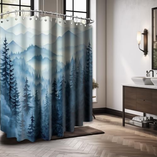 Navy Blue Forest Extra Wide Shower Curtain, 108X72 in for Clawfoot Tub