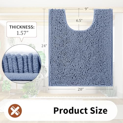 Yimobra Toilet Rugs U Shaped Washable - 24"x20" Non Slip Plush Contour Bath Rugs for Toilet - Super Soft Absorbent Quick Dry Toilet Mats for Bathroom,Denim Blue