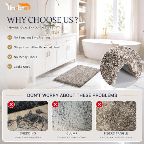 Yimobra Bathroom Rugs Non Slip Washable 36X24, Ultra Soft and Water Absorbent Bath Mats, Plush Fluffy Shower Mat Outside, Luxury Microfiber Thick Matts for Bathroom Floor/Tub, Light Brown and White