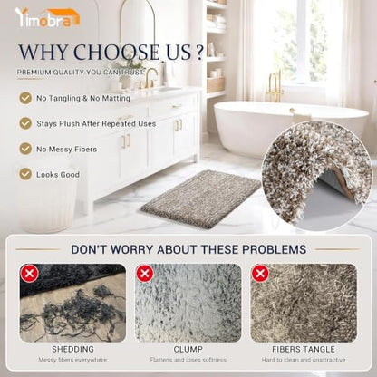 Yimobra Luxury Bathroom Rugs, Fluffy Bath Mats, Non Slip, Water Absorbent Microfiber, Machine Washable, Plush Runner Shower Rugs, Thick Matts for Bathroom Floor&Tub, 70" X 24", Light Brown and White