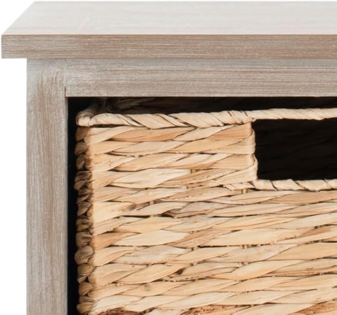 SAFAVIEH Home Collection – Connery White Washed Storage Cabinet with Rattan Baskets & Bottom Door, Farmhouse Accent Storage, Fully Assembled (AMH5742E)