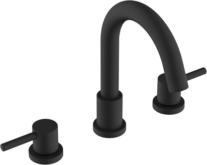 Two Handles Widespread 8 inch Bathroom Faucet,Split Lavatory Sink Faucet,Pop Up Drain,cUPC Supply Line,360°Swivel Spout,Round Arc Tube Matte Black