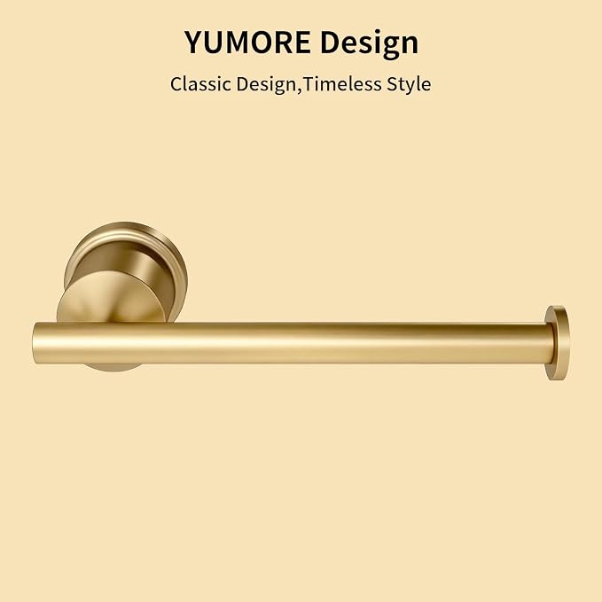 Gold Bathroom Hardware Set, 4-Pieces Wall Mounted Bath Accessories Kit, Stainless Steel Towel Bar, Towel Ring, Toilet Paper Holder & Robe Hooks, Modern Brushed Gold Finish