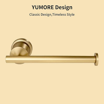 Gold Bathroom Hardware Set, 4-Pieces Wall Mounted Bath Accessories Kit, Stainless Steel Towel Bar, Towel Ring, Toilet Paper Holder & Robe Hooks, Modern Brushed Gold Finish