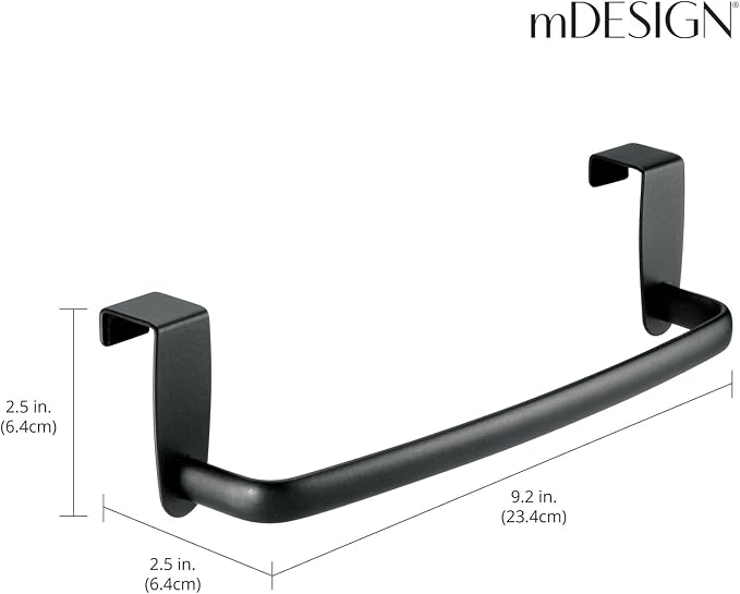 mDesign Steel Metal Wire Over Cabinet Towel Rack Storage Organizer - Hang on Cabinet or Door - Towel Bar Holder for Kitchen - Holds Hand Towels, Washcloths - Spira Collection - Matte Black