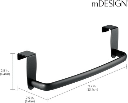 mDesign Steel Metal Wire Over Cabinet Towel Rack Storage Organizer - Hang on Cabinet or Door - Towel Bar Holder for Kitchen - Holds Hand Towels, Washcloths - Spira Collection - Matte Black