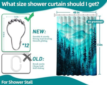 Dark Teal Forest Stall Shower Curtain, 48X72 in Narrow Small, Mountain