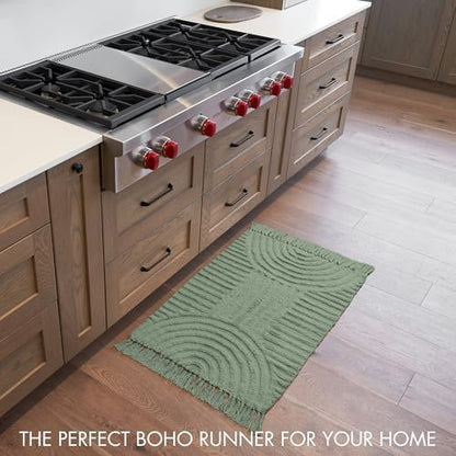 KIBAGA Beautiful Boho Rug with Tassels for Bathroom - Soft 2x3 ft Cotton