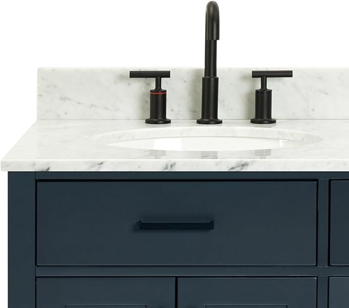 ARIEL Hepburn 60-inch Bathroom Vanity with Sink,Solid Wood, 0.75-inch Italian Carrara Marble Countertop, Double Oval Porcelain Sink, 4 Soft Closing Doors, 6 Dovetail Drawers, Midnight Blue