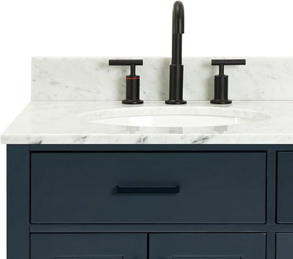 ARIEL Hepburn 60-inch Bathroom Vanity with Sink,Solid Wood, 0.75-inch Italian Carrara Marble Countertop, Double Oval Porcelain Sink, 4 Soft Closing Doors, 6 Dovetail Drawers, Midnight Blue