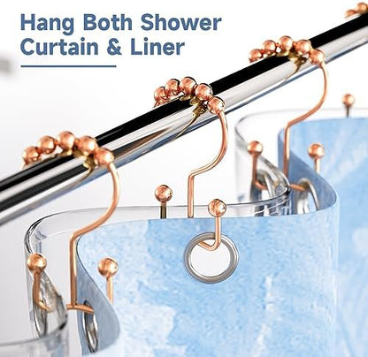 Titanker Shower Curtain Hooks Rings Rust Resistant Metal Double Glide Shower Hooks Rings for Bathroom Shower Rods Curtains, Set of 12 Hooks - Rose Gold