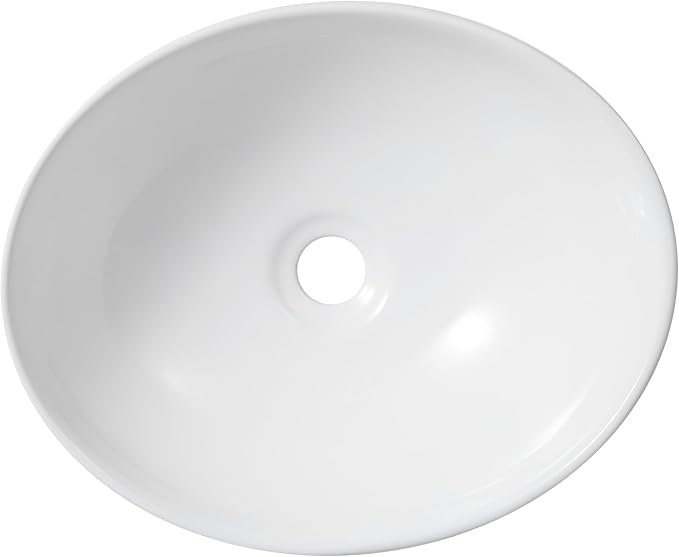 JONATHAN Y Cascade 16" x 13.5" Oval Ceramic Vessel Bathroom Sink, White | Above Counter Installation, Glossy Finish, Modern Minimalist Style, 5.75" Height, 1.75" Drain Hole