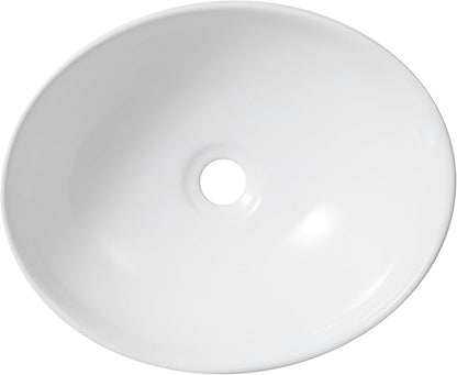 JONATHAN Y Cascade 16" x 13.5" Oval Ceramic Vessel Bathroom Sink, White | Above Counter Installation, Glossy Finish, Modern Minimalist Style, 5.75" Height, 1.75" Drain Hole