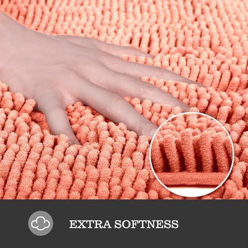 Yeaban Chenille Coral Bathroom Rug 20"x32", Non-Slip Rubber Backing