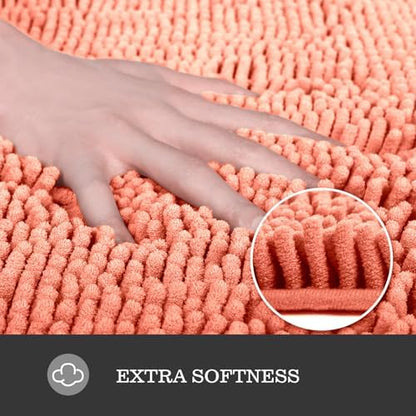 Yeaban Chenille Coral Bathroom Rug 17"x24", Non-Slip Rubber Backing