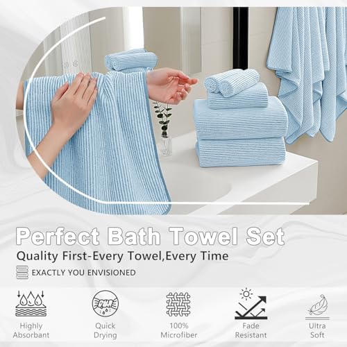 4 Piece Bath Towel Set 35"x70"Oversized Bath Towel for Bathroom Ultra Soft Fluffy Extra Large Bath Sheet Luxury Premium Bathroom Towel Highly Absorbent Quick Dry Shower Towel for Hotel Spa,Blue