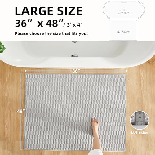 TYUU Large Bathroom Rugs Non Slip Washable Bath Rugs Super Absorbent Bathroom Rug Thin Quick Dry Low Pile Bath Mats, Light Grey 36"x48"