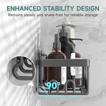 Veken Rustproof & Waterproof Shower Caddy 6-Pack, No Drilling Adhesive Shelves Rack with Soap Holder, Large Capacity Bathroom Organizers and Storage, Wall-Mounted Kitchen & Home Decor, Dark Grey