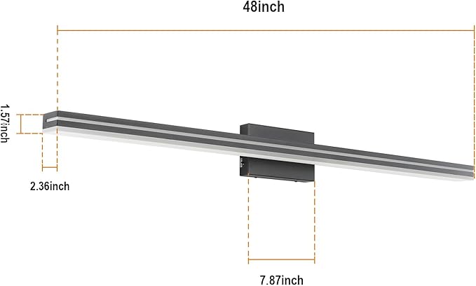 SineRise LED Modern Bathroom Vanity Light Bar (48-Inch, 3000K/4000K/6000K), Matte Black Dimmable Modern Acrylic Bathroom Wall Lighting Fixtures Over Mirror