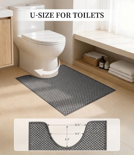 YIHOUSE Dark Grey Bathroom Rugs Sets 3 Pieces,Thin Bath Mat Quick Dry