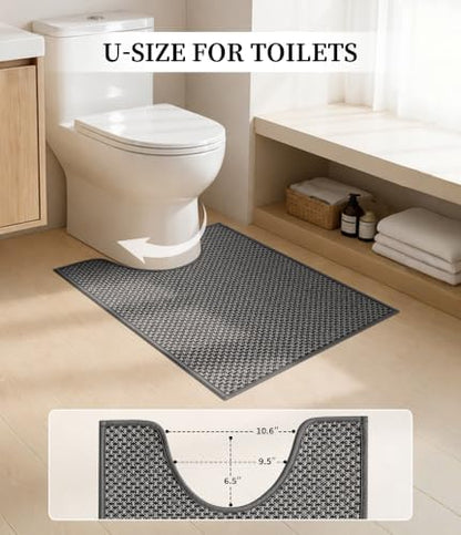 YIHOUSE Dark Grey Bathroom Rugs Sets 5 Pieces,Thin Bath Mat Quick Dry